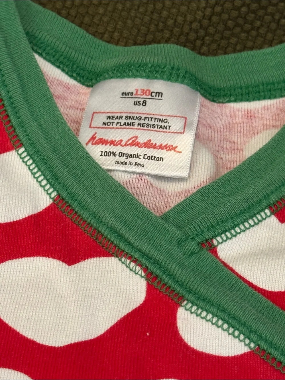 Hanna Andersson Red and White Heart Pajama Set with Green Trim